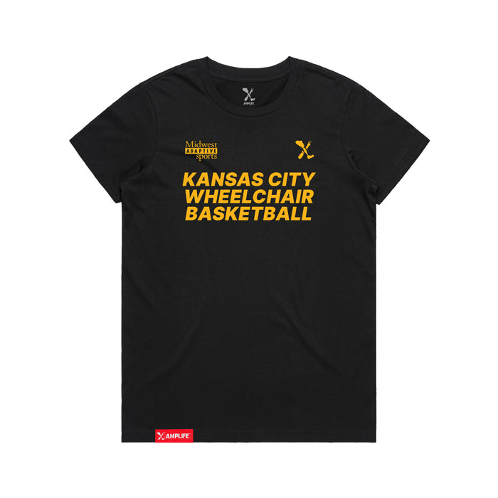 MAS Kansas City Kings Wheelchair Basketball Women's Black T-Shirt on a white background