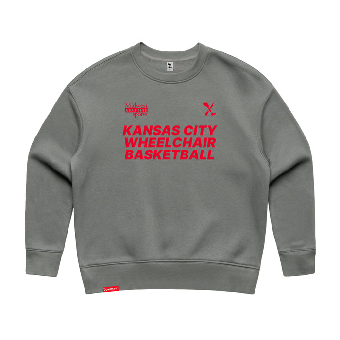MAS Kansas City Kings Wheelchair Basketball Women's Grey Modern Crewneck Sweatshirt on a white background