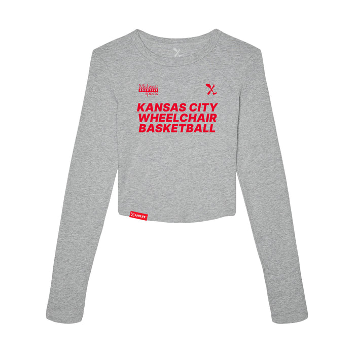 MAS Kansas City Kings Wheelchair Basketball Women's Heather Grey Crop Long Sleeve T-Shirt on a white background