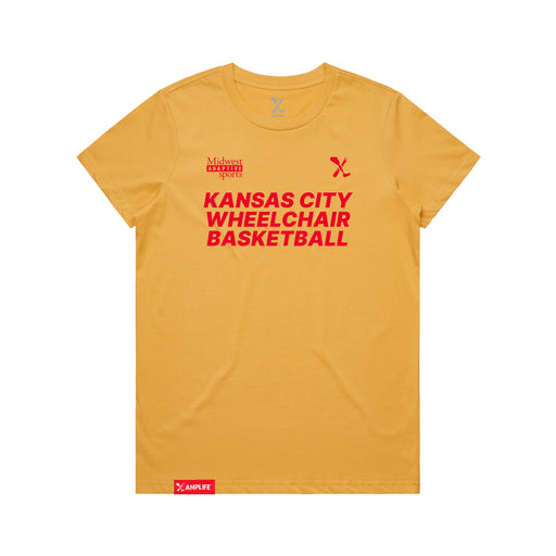 MAS Kansas City Kings Wheelchair Basketball Women's Mustard T-Shirt on a white background