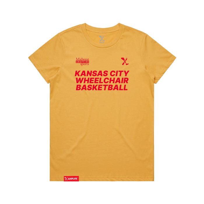 MAS Kansas City Kings Wheelchair Basketball Women's Mustard T-Shirt on a white background