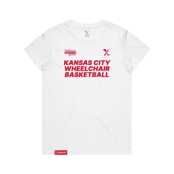 MAS Kansas City Kings Wheelchair Basketball Women's White T-Shirt on a white background