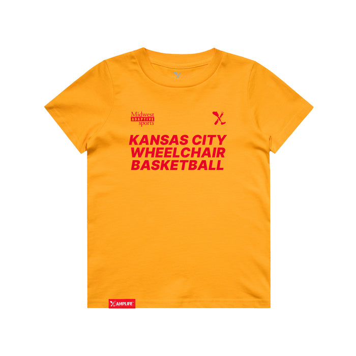 MAS Kansas City Kings Wheelchair Basketball Youth Gold T-Shirt on a white background