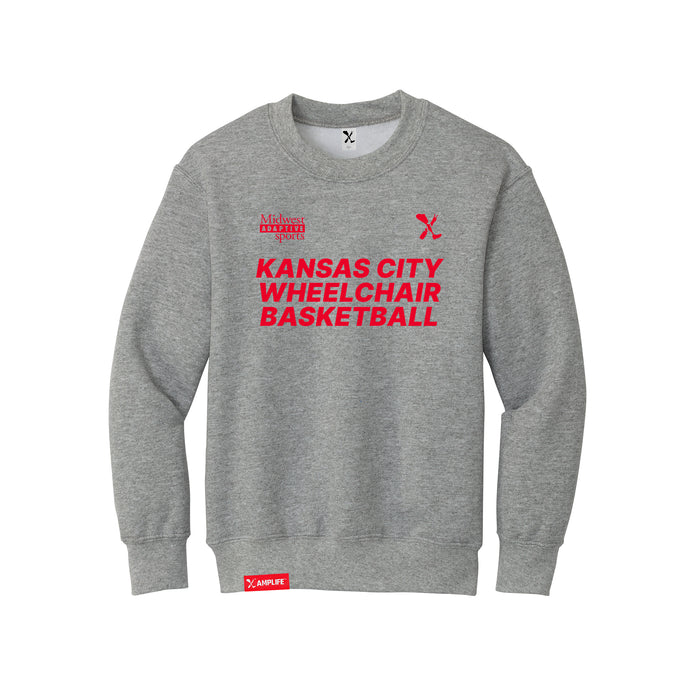 MAS Kansas City Kings Wheelchair Basketball Youth Heather Grey Crewneck Sweatshirt on a white background