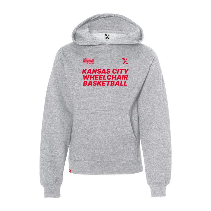 MAS Kansas City Kings Wheelchair Basketball Youth Heather Grey Hoodie on a white background