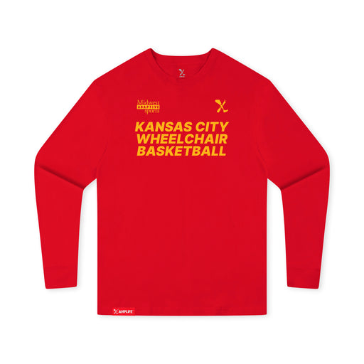 MAS Kansas City Kings Wheelchair Basketball Youth Red Long Sleeve T-Shirt on a white background