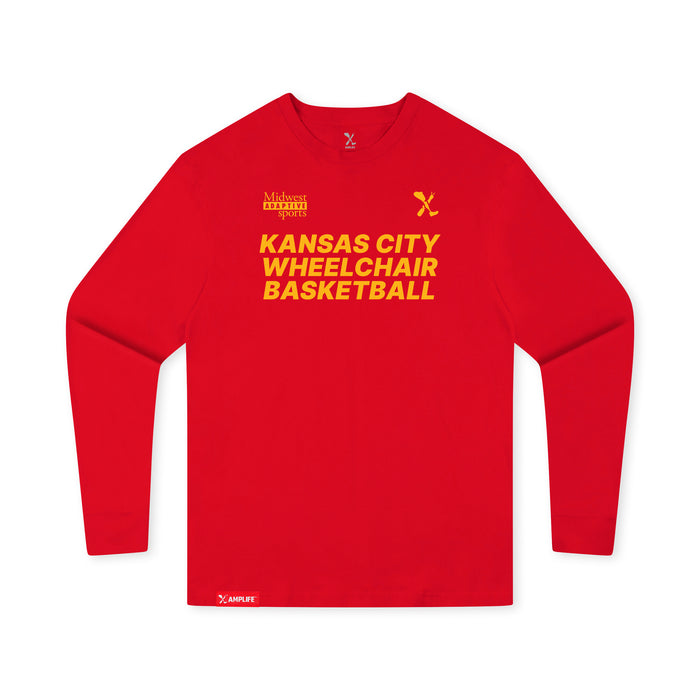 MAS Kansas City Kings Wheelchair Basketball Youth Red Long Sleeve T-Shirt on a white background