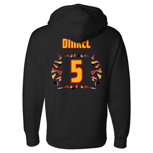 Back angle of the Roman Dinkel MAS Kansas City Kings Wheelchair Basketball Amplife Black Hoodie against a white background
