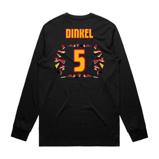 Back angle of the Roman Dinkel MAS Kansas City Kings Wheelchair Basketball Amplife Black Long Sleeve T-Shirt against a white background