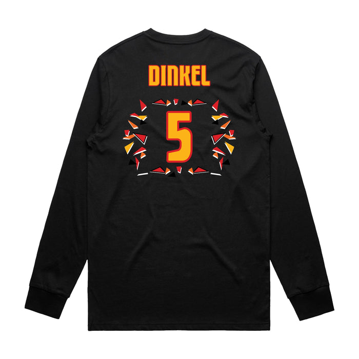 Back angle of the Roman Dinkel MAS Kansas City Kings Wheelchair Basketball Amplife Black Long Sleeve T-Shirt against a white background
