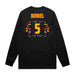 Back angle of the Roman Dinkel MAS Kansas City Kings Wheelchair Basketball Amplife Black Long Sleeve T-Shirt against a white background