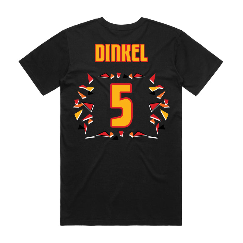 Back angle of the Roman Dinkel MAS Kansas City Kings Wheelchair Basketball Amplife Black T-Shirt against a white background
