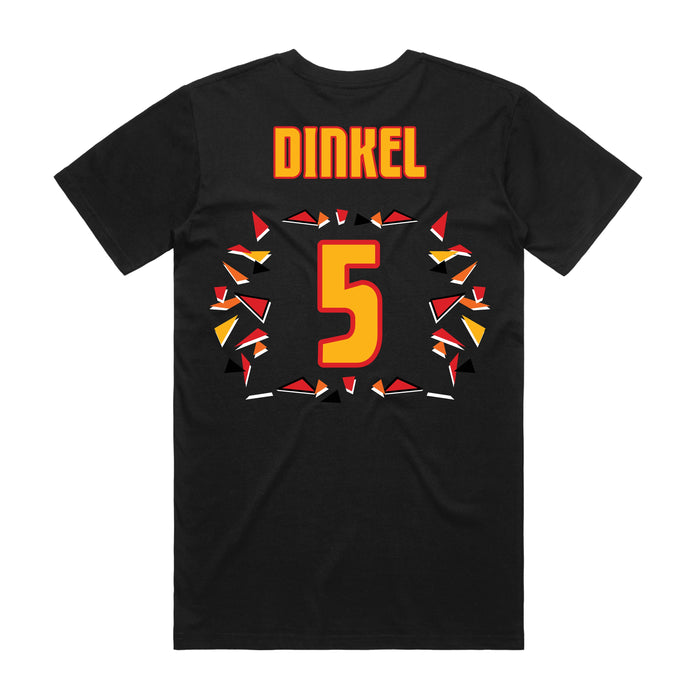 Back angle of the Roman Dinkel MAS Kansas City Kings Wheelchair Basketball Amplife Black T-Shirt against a white background