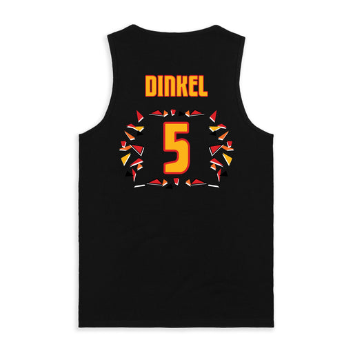 Back angle of the Roman Dinkel MAS Kansas City Kings Wheelchair Basketball Amplife Black Tank Top against a white background