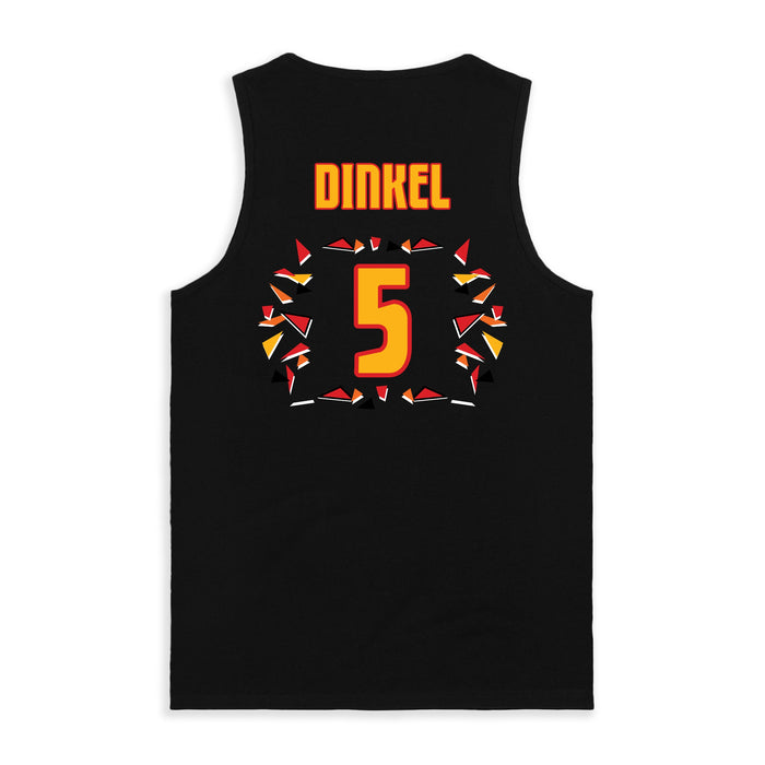 Back angle of the Roman Dinkel MAS Kansas City Kings Wheelchair Basketball Amplife Black Tank Top against a white background