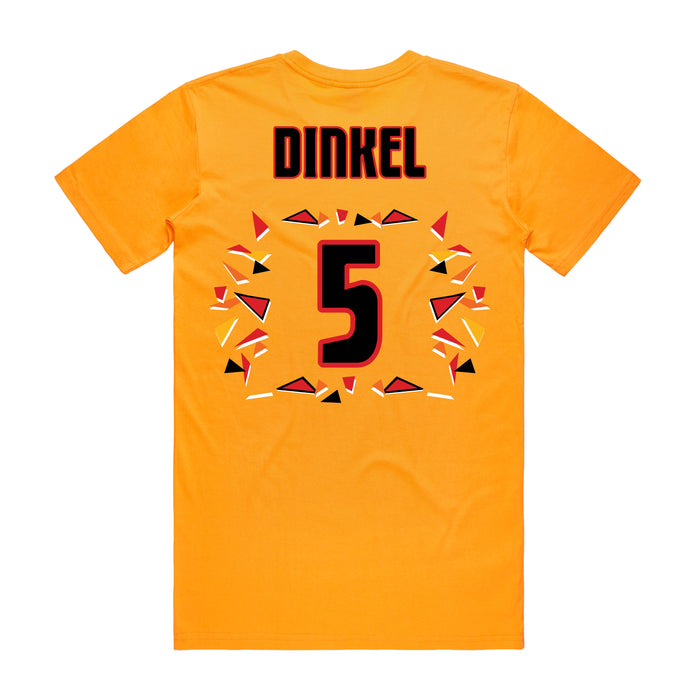 Back angle of the Roman Dinkel MAS Kansas City Kings Wheelchair Basketball Amplife Gold T-Shirt against a white background