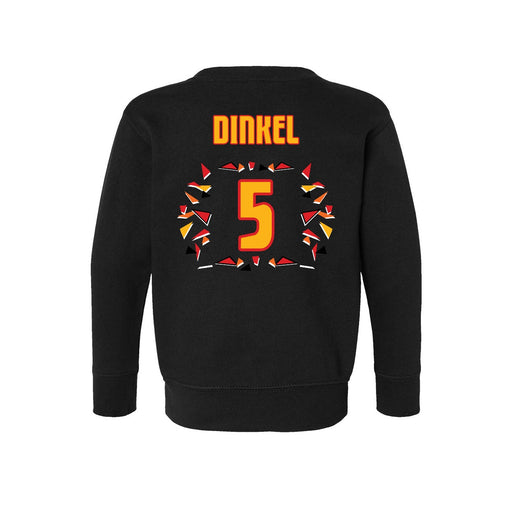 Back angle of the Roman Dinkel MAS Kansas City Kings Wheelchair Basketball Amplife Toddler Black Crewneck Sweatshirt against a white background