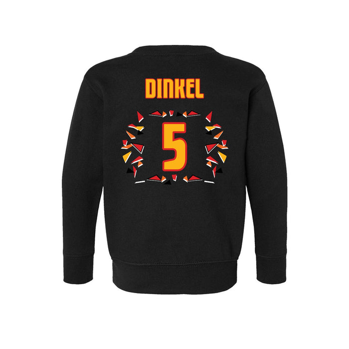 Back angle of the Roman Dinkel MAS Kansas City Kings Wheelchair Basketball Amplife Toddler Black Crewneck Sweatshirt against a white background