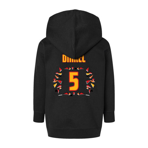Back angle of the Roman Dinkel MAS Kansas City Kings Wheelchair Basketball Amplife Toddler Black Hoodie against a white background