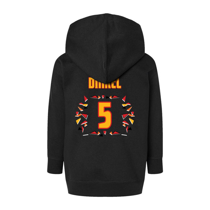 Back angle of the Roman Dinkel MAS Kansas City Kings Wheelchair Basketball Amplife Toddler Black Hoodie against a white background