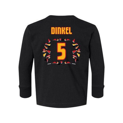 Back angle of the Roman Dinkel MAS Kansas City Kings Wheelchair Basketball Amplife Toddler Black Long Sleeve T-Shirt against a white background