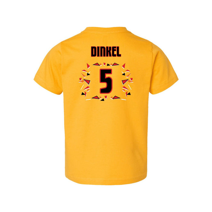 Back angle of the Roman Dinkel MAS Kansas City Kings Wheelchair Basketball Amplife Toddler Gold T-Shirt against a white background