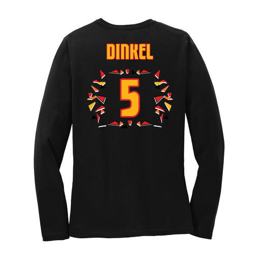 Back angle of the Roman Dinkel MAS Kansas City Kings Wheelchair Basketball Amplife Women's Black Long Sleeve T-Shirt against a white background