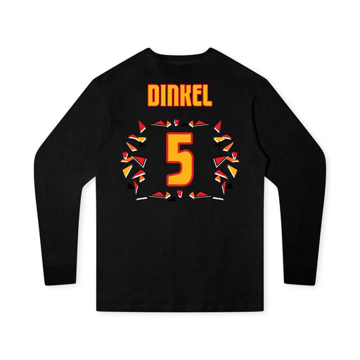 Back angle of the Roman Dinkel MAS Kansas City Kings Wheelchair Basketball Amplife Youth Black Long Sleeve T-Shirt against a white background