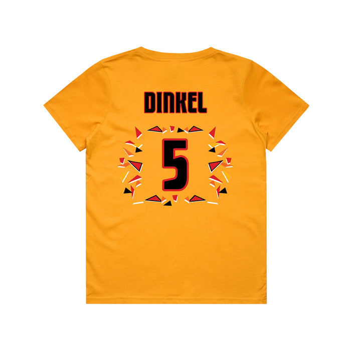 Back angle of the Roman Dinkel MAS Kansas City Kings Wheelchair Basketball Amplife Youth Gold T-Shirt against a white background