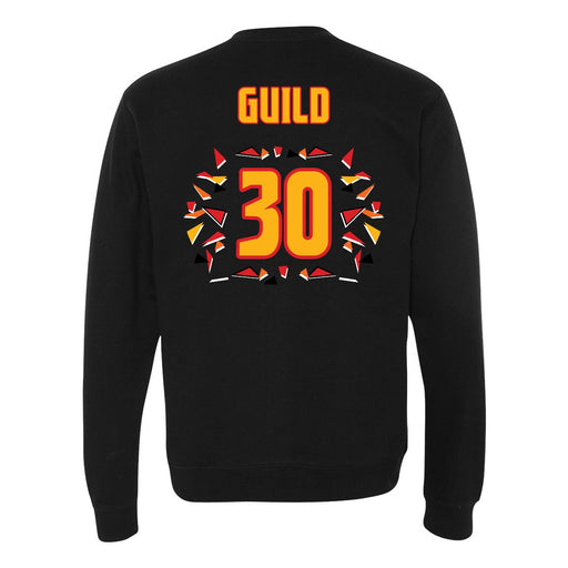 Back angle of the Jerry Guild Jr MAS Kansas City Kings Wheelchair Basketball Amplife Black Crewneck Sweatshirt against a white background