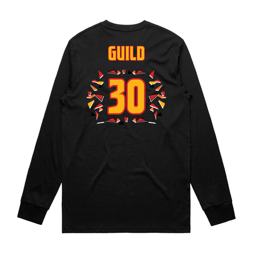 Back angle of the Jerry Guild Jr MAS Kansas City Kings Wheelchair Basketball Amplife Black Long Sleeve T-Shirt against a white background