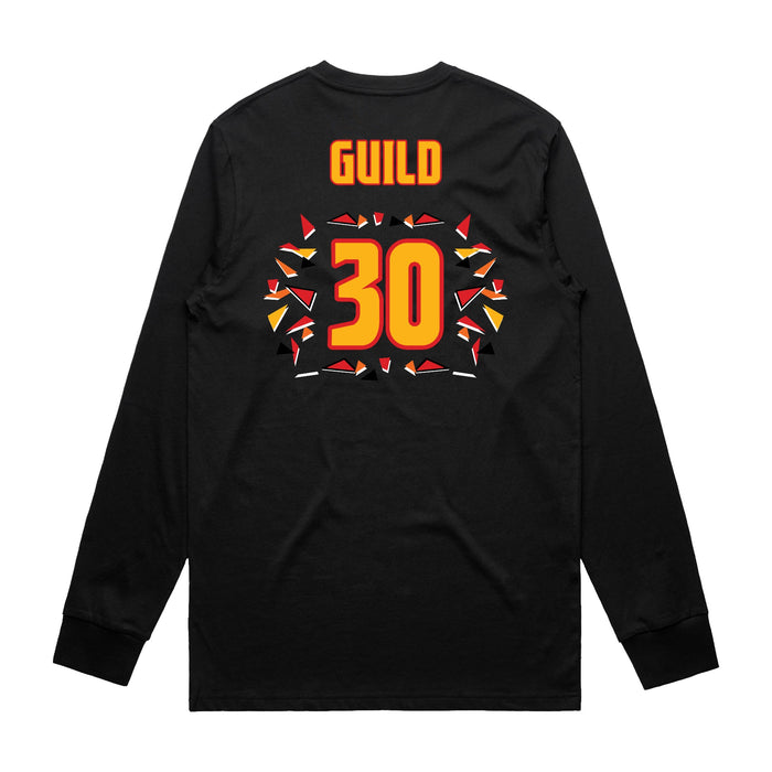 Back angle of the Jerry Guild Jr MAS Kansas City Kings Wheelchair Basketball Amplife Black Long Sleeve T-Shirt against a white background