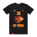 Front angle of the Jerry Guild Jr MAS Kansas City Kings Wheelchair Basketball Amplife Black T-Shirt against a white background