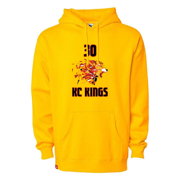 Front angle of the Jerry Guild Jr MAS Kansas City Kings Wheelchair Basketball Amplife Gold Hoodie against a white background