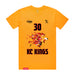 Front angle of the Jerry Guild Jr MAS Kansas City Kings Wheelchair Basketball Amplife Gold T-Shirt against a white background