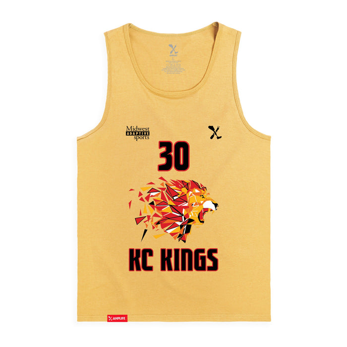 Front angle of the Jerry Guild Jr MAS Kansas City Kings Wheelchair Basketball Amplife Squash Tank Top against a white background