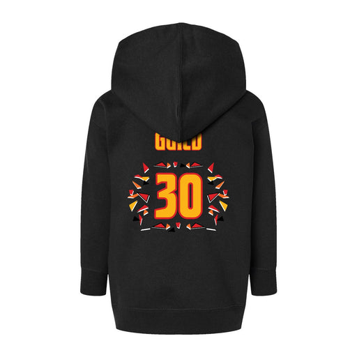 Back angle of the Jerry Guild Jr MAS Kansas City Kings Wheelchair Basketball Amplife Toddler Black Hoodie against a white background