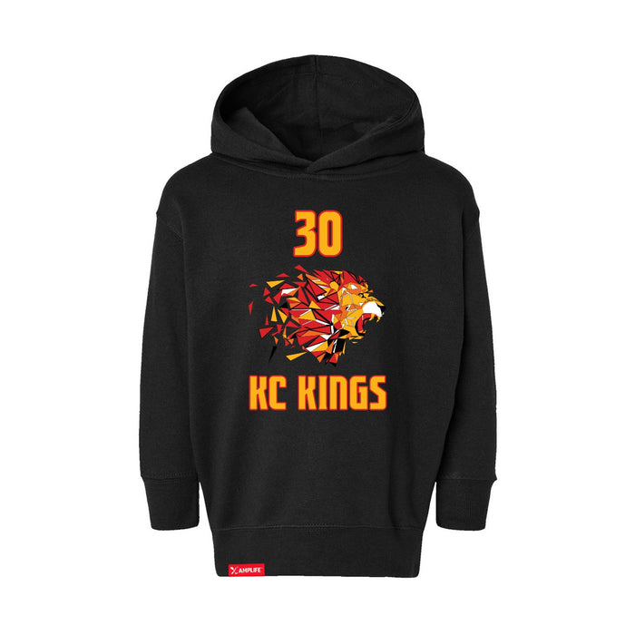 Front angle of the Jerry Guild Jr MAS Kansas City Kings Wheelchair Basketball Amplife Toddler Black Hoodie against a white background
