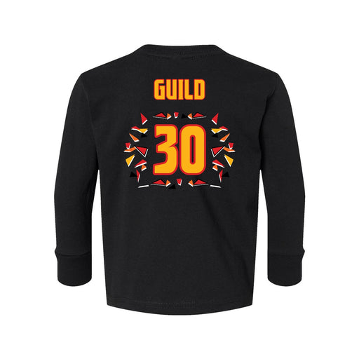 Back angle of the Jerry Guild Jr MAS Kansas City Kings Wheelchair Basketball Amplife Toddler Black Long Sleeve T-Shirt against a white background