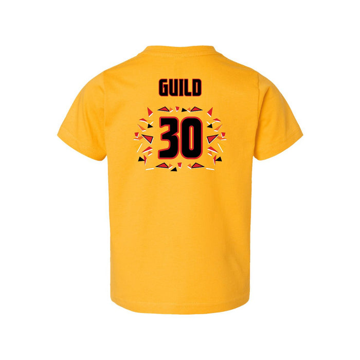 Back angle of the Jerry Guild Jr MAS Kansas City Kings Wheelchair Basketball Amplife Toddler Gold T-Shirt against a white background
