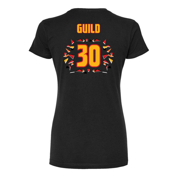Back angle of the Jerry Guild Jr MAS Kansas City Kings Wheelchair Basketball Amplife Women's Black Slim T-Shirt against a white background