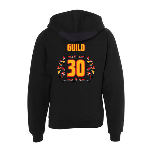 Back angle of the Jerry Guild Jr MAS Kansas City Kings Wheelchair Basketball Amplife Youth Black Hoodie against a white background