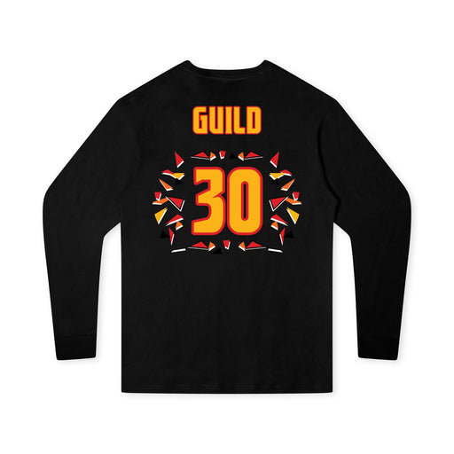 Back angle of the Jerry Guild Jr MAS Kansas City Kings Wheelchair Basketball Amplife Youth Black Long Sleeve T-Shirt against a white background