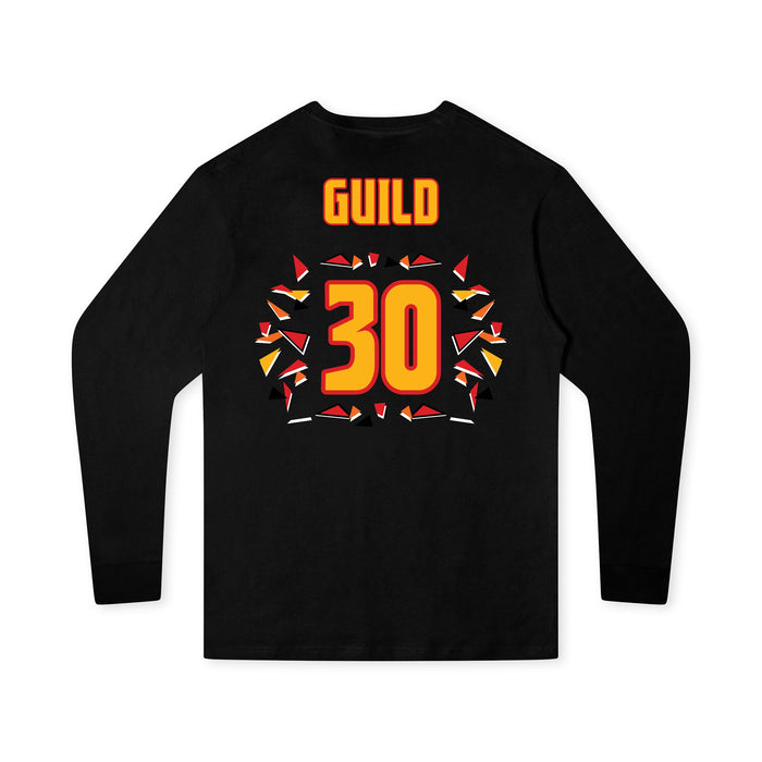 Back angle of the Jerry Guild Jr MAS Kansas City Kings Wheelchair Basketball Amplife Youth Black Long Sleeve T-Shirt against a white background