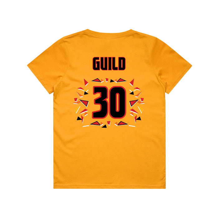 Back angle of the Jerry Guild Jr MAS Kansas City Kings Wheelchair Basketball Amplife Youth Gold T-Shirt against a white background