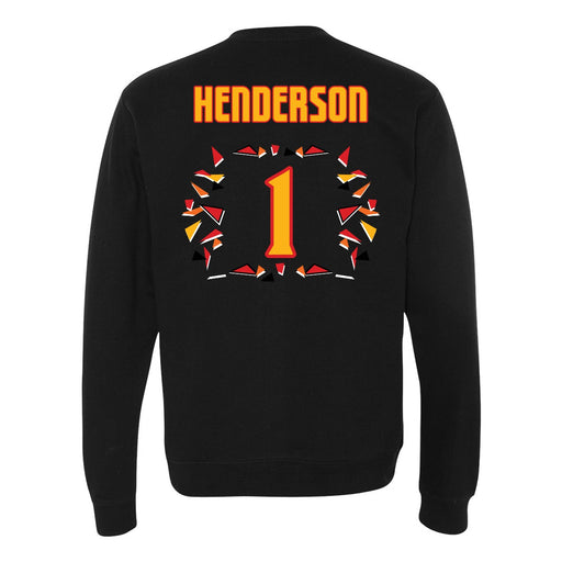 Back angle of the Karson Henderson MAS Kansas City Kings Wheelchair Basketball Amplife Black Crewneck Sweatshirt against a white background