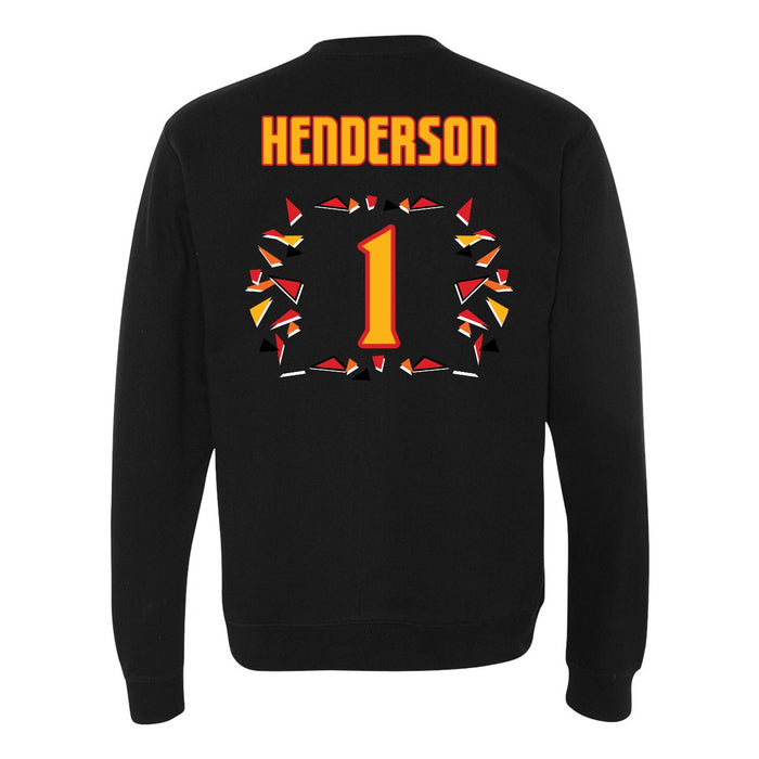 Back angle of the Karson Henderson MAS Kansas City Kings Wheelchair Basketball Amplife Black Crewneck Sweatshirt against a white background
