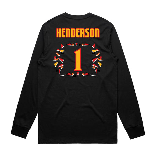 Back angle of the Karson Henderson MAS Kansas City Kings Wheelchair Basketball Amplife Black Long Sleeve T-Shirt against a white background