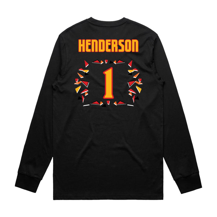 Back angle of the Karson Henderson MAS Kansas City Kings Wheelchair Basketball Amplife Black Long Sleeve T-Shirt against a white background