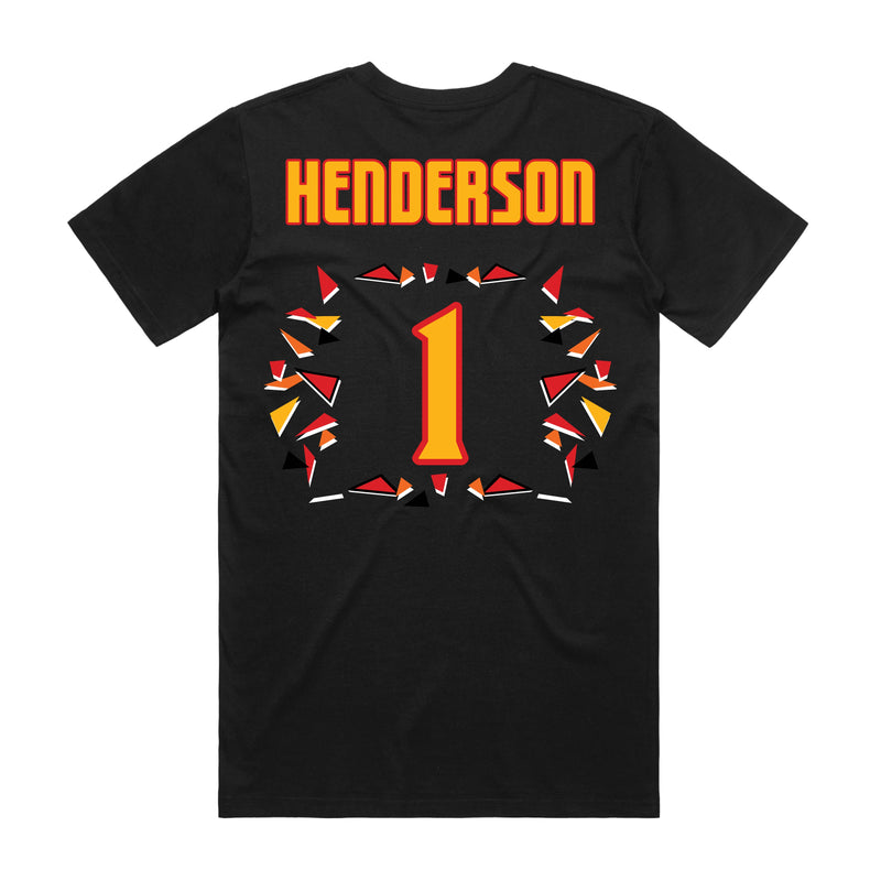Back angle of the Karson Henderson MAS Kansas City Kings Wheelchair Basketball Amplife Black T-Shirt against a white background
